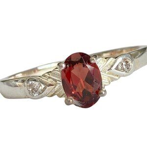 Vintage Silver Red Garnet Stone Solitaire Cocktail Ring 6 8 9 Plated Victorian
